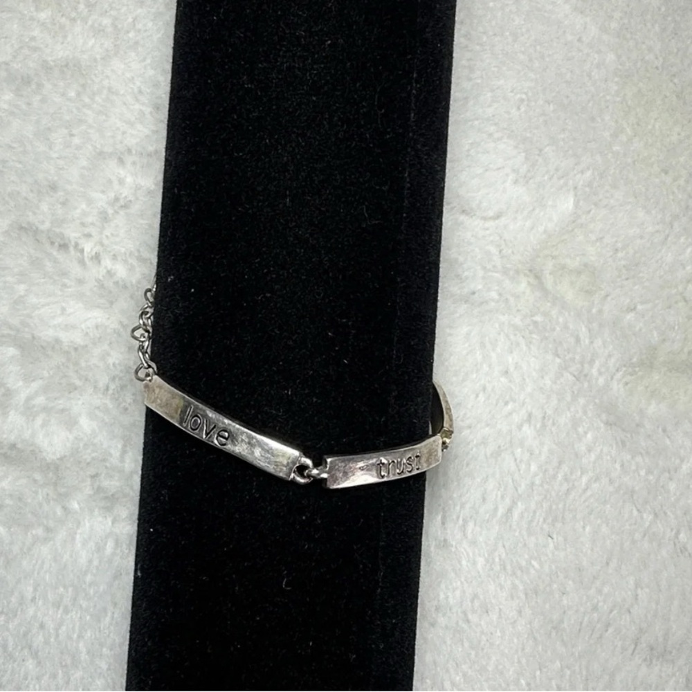 Sterling-Tone 'Love' and 'Trust' Link Bracelet - Silver